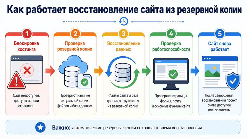 Схема восстановления сайта из резервной копии после блокировки хостинга