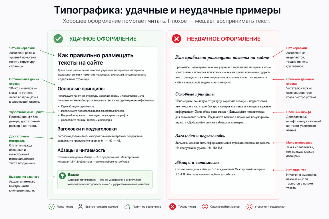 Примеры удачного и неудачного типографического оформления