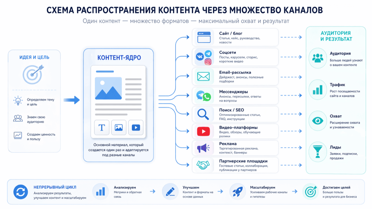 Схема распространения контента через различные каналы