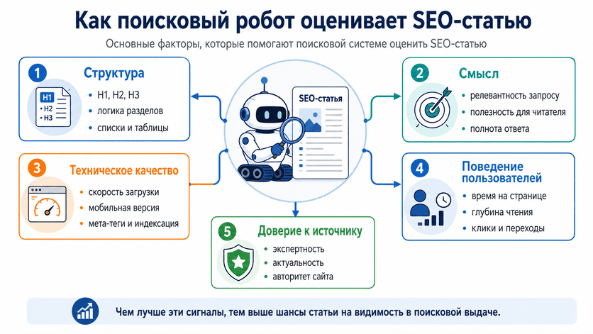 Инфографика о том, как поисковый робот оценивает SEO-статью