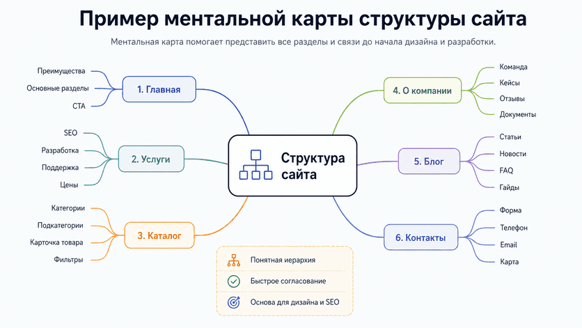 Пример ментальной карты структуры сайта в стиле XMind