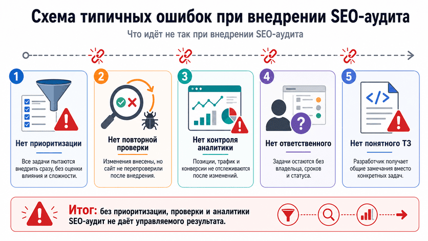 Схема типичных ошибок при внедрении SEO-аудита