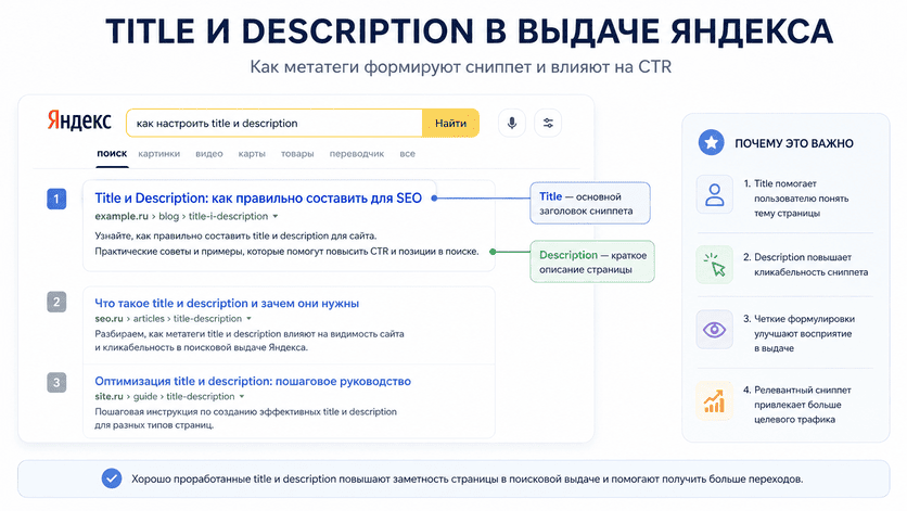 Пример отображения title и description в поисковой выдаче Яндекса