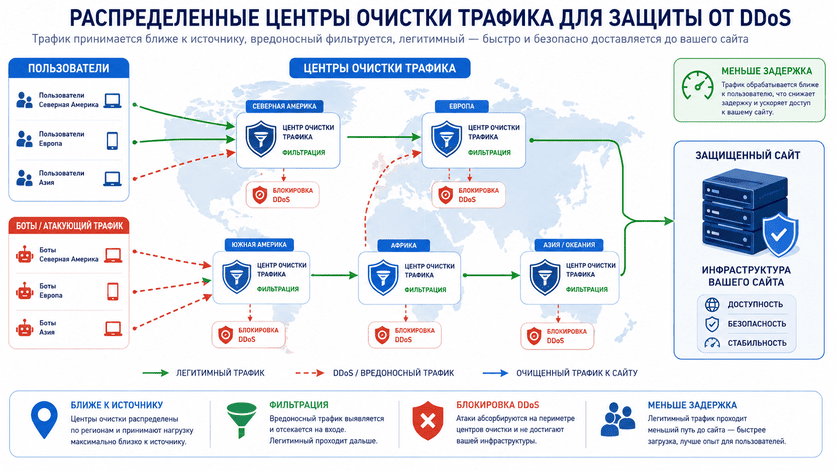 Пример распределения центров очистки трафика для защиты от DDoS-атак