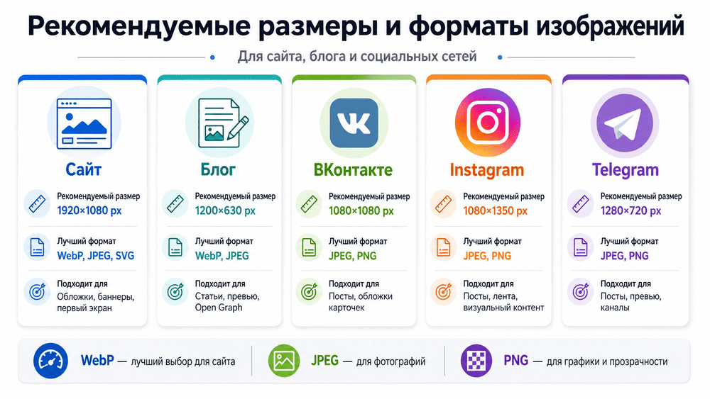 Рекомендуемые размеры и форматы изображений для сайта, блога, ВКонтакте, Instagram и Telegram