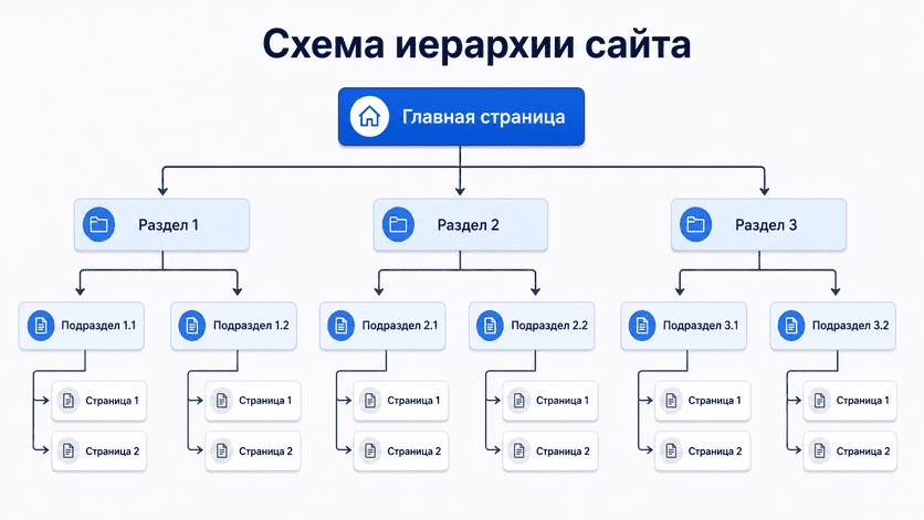 Схема иерархии сайта: главная, разделы, подразделы и страницы